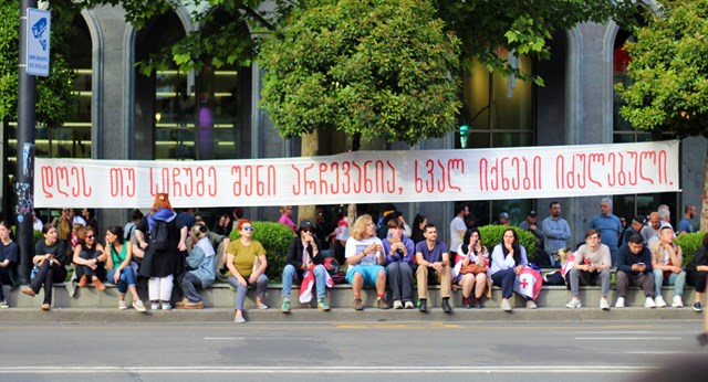 აქცია რუსული კანონი საპროტესტო ბანერები პროტესტი